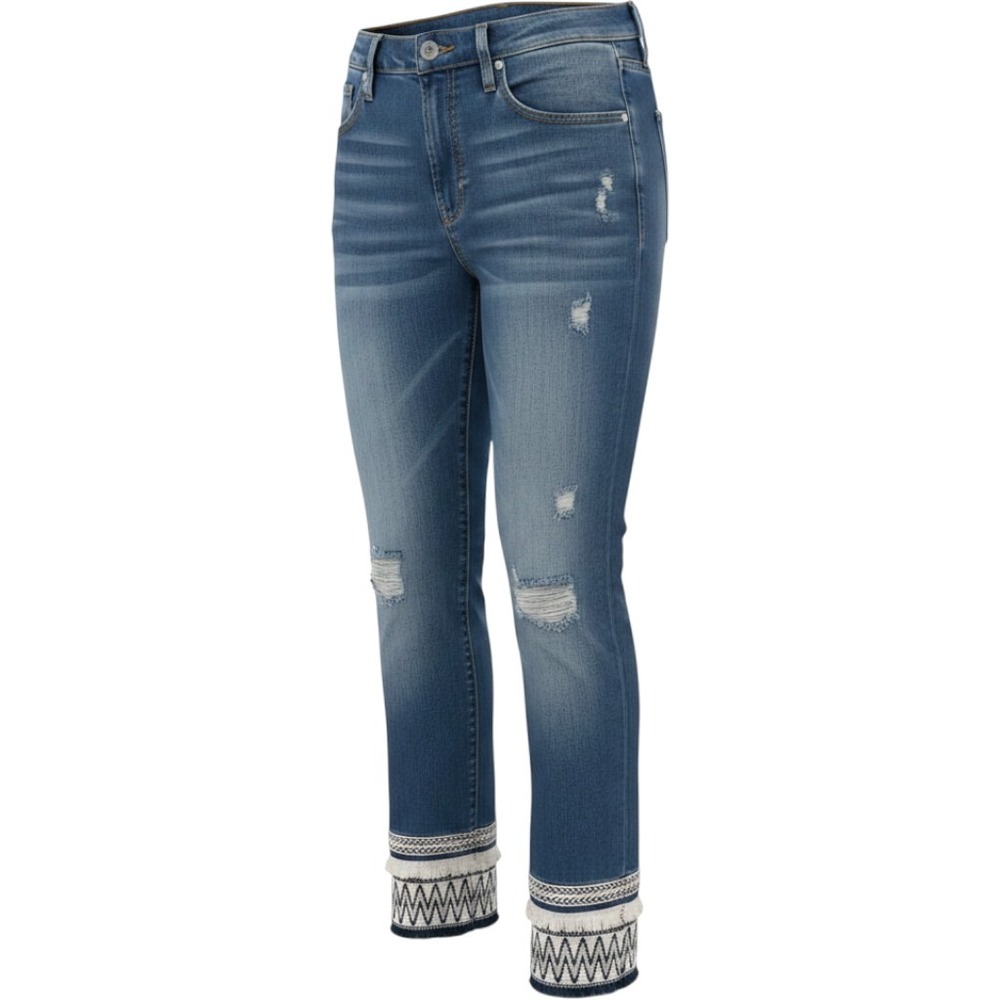 McGuire Straight Leg Jeans Womens 25 Blue Embroidered Fringe Cuff Distressed